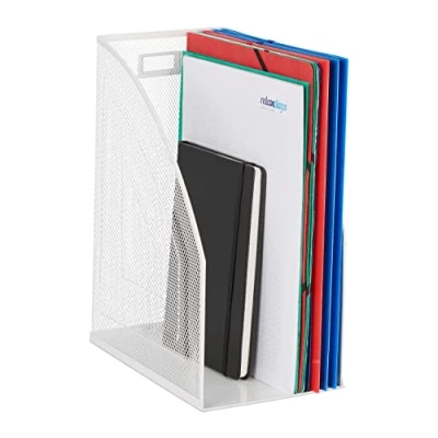 Afbeelding van Relaxdays tijdschriftencassette staal magazinehouder A4 opbergcassette staand wit