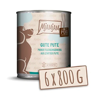 Afbeelding van MjAMjAM Premium natvoer voor honden goede pure kalkoen, pak van 6 (6 x 800 g), graanvrij met extra vlees