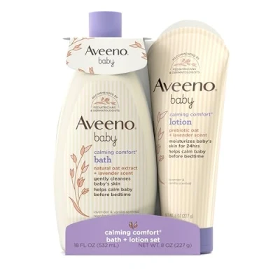 Afbeelding van Aveeno Kalmerende babybadset en lotion met natuurlijk haverextract, lavendel vanille, 2 delig