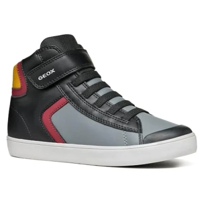 Afbeelding van Geox Gisli BOY Sneakers hoog voor kinderen, Maat: 28, Black/bordeaux Hoogwaardig imitatieleer