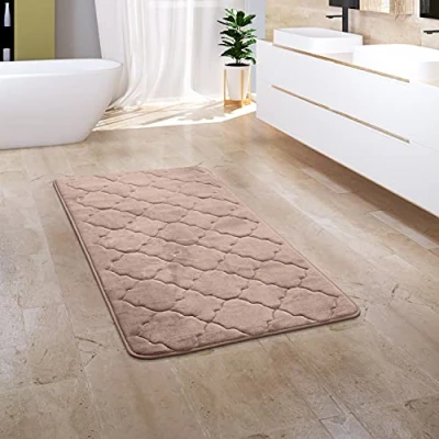 Afbeelding van Badkamerkleed Badmat Badvloerkleed Douchemat Pluizig Traagschuim 3D Effect Wasbaar, Maat:65x120 cm, Kleur:Beige