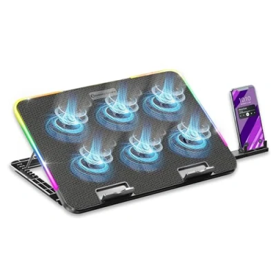 Afbeelding van EMPIRE GAMING Nieuw 2025 Guardian C600 Laptop koeler 12&quot; tot 15,6&quot; 6 ventilatoren Snelheidswiel 7 RGB modi 5 instelbare hoogtes Afneembare houder