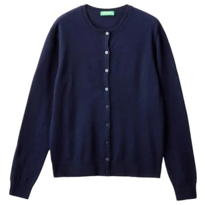 Afbeelding van Benetton dames Fijngebreid vest van scheerwol met ronde hals in de kleur Donkerblauw, maat: L
