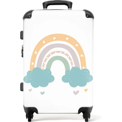 Afbeelding van NoBoringSuitcases.com Grote koffer Witte kinderkoffer regenboog meisjes Reiskoffer met 4 wielen Trolley op wieltjes 60 liter Rolkoffer groot kinderen Ruimbagage valies 20kg Reisbagage medium Bagagetrolley large Luggage suitcase XL