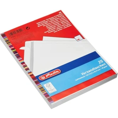 Afbeelding van Herlitz verzendzak C5 90 g drukgevoelige lijm, 25 stuks met interne bedrukking in folieverpakking, verzegeld, wit