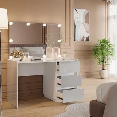 Afbeelding van Vicco Marla Kaptafel 120 cm met spiegel, LED feeverlichting Wit Hoogglans
