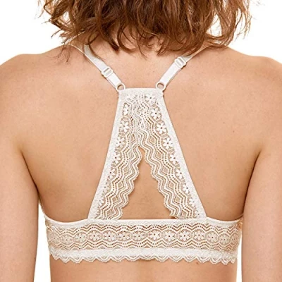 Afbeelding van DOBREVA Dames Voorsluiting Push Up BH met Beugel Zacht T Shirt Diepe Hals Bh&#039;s Halter Gevoerd ivoor 85D
