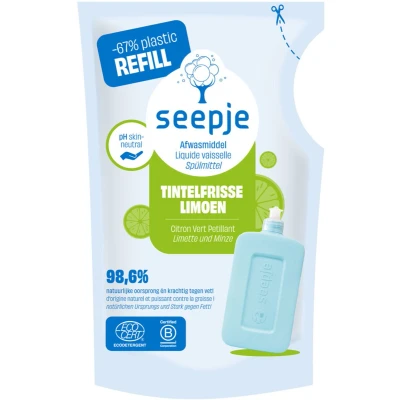 Afbeelding van 8x Seepje Afwasmiddel Re fill Tintelfrisse Limoen Geur 500 ml