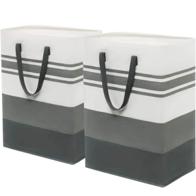 Afbeelding van TIMEYARD wasmand, set van 2 wasmanden 75 liter, grote opbergmand, wasmanden, opvouwbare wasmand voor badkamer, woonkamer, 43 x 60 cm, grijs