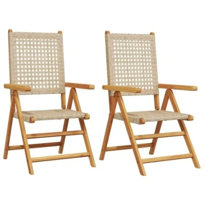 Afbeelding van Tuinstoelen 2 st massief acaciahout en poly rattan beige