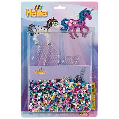 Afbeelding van Hama Pegasus Parels 4079 set met ca. 2.000 kleurrijke midi strijkkralen diameter 5 mm, stiftplaat, incl. strijkpapier, creatief knutselplezier voor groot en klein
