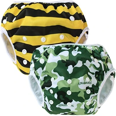 Afbeelding van Teamoy Herbruikbare zwemluier (2 packs) voor babyjongens en meisjes, comfortabel, wasbaar verstelbaar, ideaal zwemlessen vakantie，Camouflage + bijen