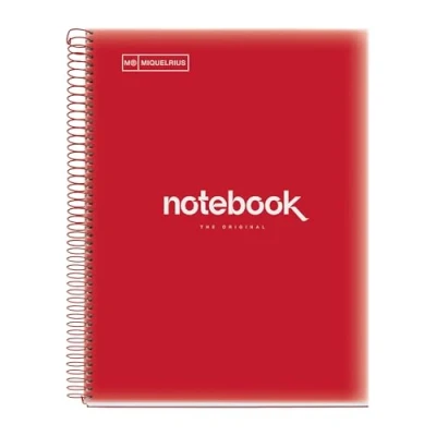 Afbeelding van MIQUELRIUS Notitieboek Emotions 1 gekleurde strepen, A4, 80 vellen, geruit, 5 mm, papier 90 g, 4 gaten, transparante polypropyleen omslag, rood