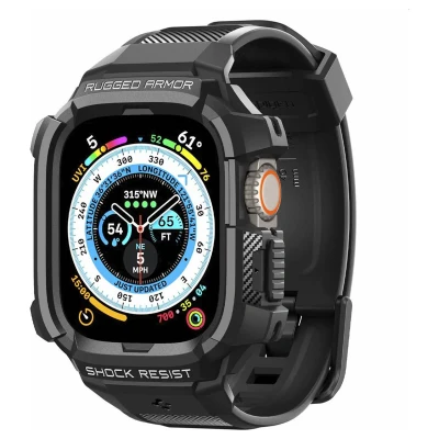 Afbeelding van Hoes: Spigen Rugged Armor Pro Case Shockproof/Valbescherming Bumper Zwart Siliconen En TPU (zacht) Smart Watch Covers