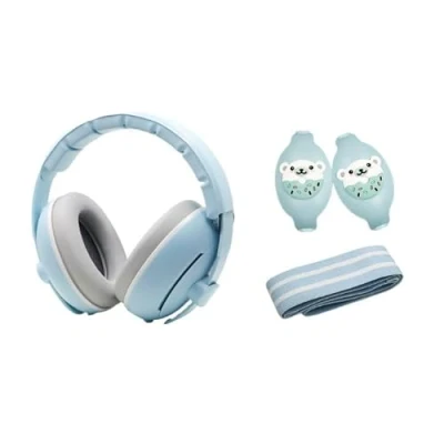 Afbeelding van Youha gehoorbeschermingsset geschikt voor Baby’s en Peuters (0 4 jaar) 2 in 1 set Anti slip klitterband Kleur: Blauw