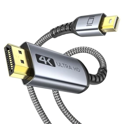 Afbeelding van WARRKY 4K mini DisplayPort naar HDMI kabel, [verguld, gevlochten, aluminium huls] DP compatibel met Thunderbolt 1/2, MacBook Air/Pro, Surface Pro/Monitor/TV/projector 2,0 m