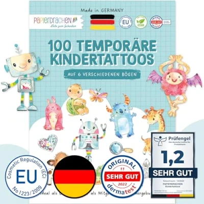 Afbeelding van Papierdrachen 100 bijzonder huidvriendelijke kindertatoeages, robots en monsters, voor kinderen, jongens meisjes, getest made in Germany, set 30