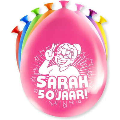 Afbeelding van Ballonnen 50 jaar Sarah party 30cm 8 stuks