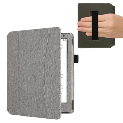 Afbeelding van kwmobile Flip cover eReader hoesje compatibel Met Kobo Aura H2O Edition 2 handvat In lichtgrijs