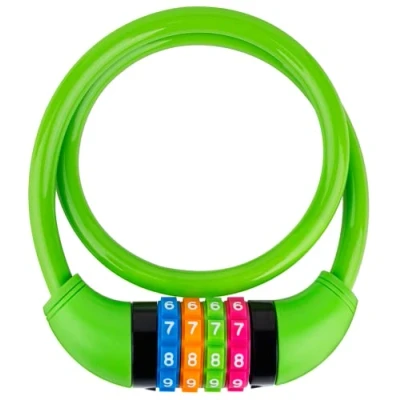 Afbeelding van GOLDPOOL fietsslot voor kinderen, kleurrijk cijferslot, met cijfers 650 x Ø11 mm, groen kabelslot code combinatie, kinderfietsslot, 4 cijfers, resetbare combinatie