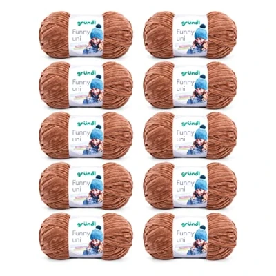 Afbeelding van Gründl Funny uni brei en haakgaren (fluweelachtig chenillegaren van 100% polyester, 100 g/120 m, naalddikte: 5 6, 10 x g), lichtbruin