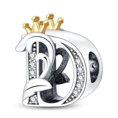 Afbeelding van TINSLO Charm Hanger alfabet letter D Dames 925 Sterling Zilver voor Armband Kraal Bedel geschikt Pandora en Ketting, Compatibel met Europese Armbanden Vrouwen Meisjes