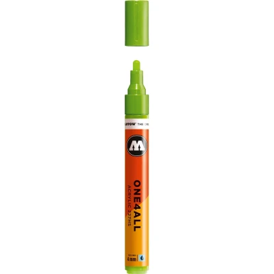 Afbeelding van Molotow ONE4ALL 4mm Acryl Marker Lichtgroen Geschikt voor vele oppervlaktes zoals canvas, hout, steen, keramiek, plastic, glas, papier, leer...