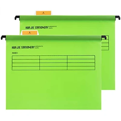 Afbeelding van 12 Stuks Foolscap hangmappen met tabbladen en kaartinzetstukken voor archiefkasten, Groente, afmetingen 41 x 25 37 cm, plastic hangende archiefmappen
