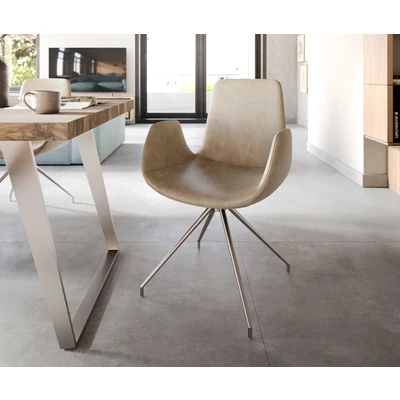 Afbeelding van Draaistoel Ilia Flex met armleuning kruisframe conisch roestvrij staal beige vintage