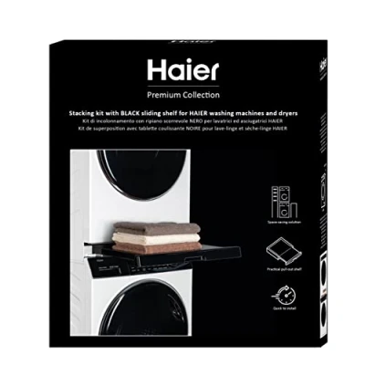 Afbeelding van Haier Was en droger lagenset met uittrekbaar rek, ruimtebesparend, perfect voor haierwasmachines drogers uit de serie 3, 5, 7
