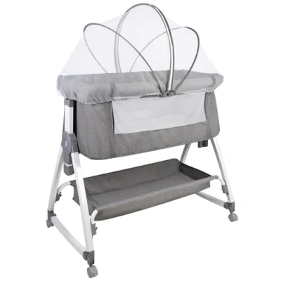 Afbeelding van 2 in 1 Baby Co sleeper &amp; Aanschuifbedje, 0 6 Maanden (0 20 kg), Verstelbaar, Hoogtestanden, Gewatteerd Matras, Meshstof Zijkanten, Inklapbare Zijkant 80 * 40 100 115cm linnen
