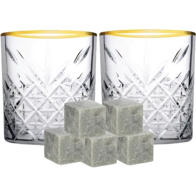 Afbeelding van Pasabahce whiskyglazen set 4x stuks 350 ml 9x whisky ijsblokstenen Whiskeyglazen
