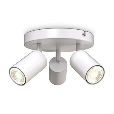 Afbeelding van B.K.Licht Plafondlamp plafondspot met 3 lichtpunten spots witte opbouwspots draaibar kantelbaar GU10 fitting plafoniere excl.