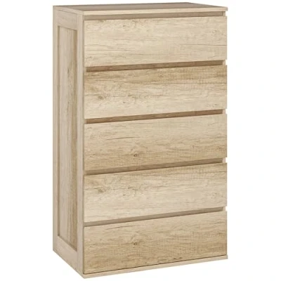 Afbeelding van HOMCOM Commode met 5 laden, moderne stijl, softclose mechanisme, voor slaapkamer, woonkamer, 60 x 38 100 cm, natuurlijk hout