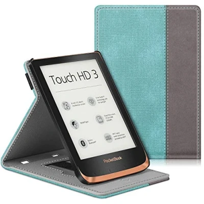 Afbeelding van Fintie Hoes voor Pocketbook Touch HD 3/Touch Lux 4/Basic 2 E Reader ¨C Premium PU Leer Beschermende Cover met Handband en Automatische Slaap/Wek Functie, Turkoois/Bruin