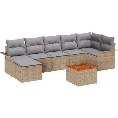 Afbeelding van vidaXL 8 delig tuinbankstel met kussens in beige poly rattan Acacia