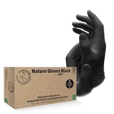 Afbeelding van AMPri Med Comfort, biologisch afbreekbare nitrilhandschoenen, zwart, 100 stuks/doos, maat M, poedervrij, Nature Gloves by Comfort: Nitril wegwerphandschoenen verkrijgbaar in de maten XS, S, L,