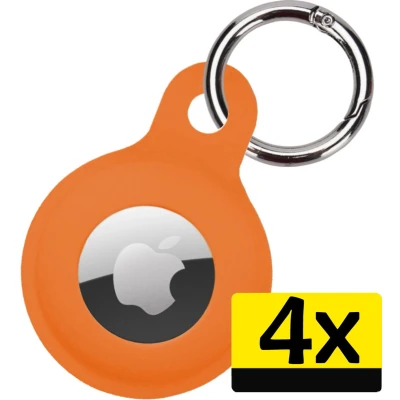 Afbeelding van Hoesje Geschikt voor Apple AirTag Sleutelhanger Houder Siliconen Oranje 4 Stuks