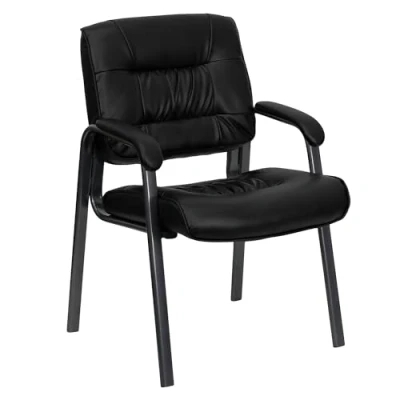 Afbeelding van Flash Furniture Gastenstoel, leer, zwart frame met titanium afwerking van leer/titanium.