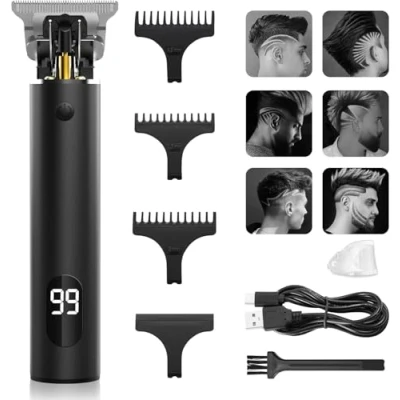 Afbeelding van Professionele tondeuse, baardtrimmer, scheerapparaat voor heren, elektrisch, haartrimmer, contourtrimmer, tondeuse mannen met 4 kammen en led display