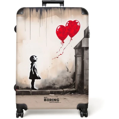 Afbeelding van NoBoringSuitcases.com® Koffer groot Reiskoffer lichtgewicht Meisje met ballonnen Rolkoffer 4 wielen Grote trolley XL 98 liter bagage