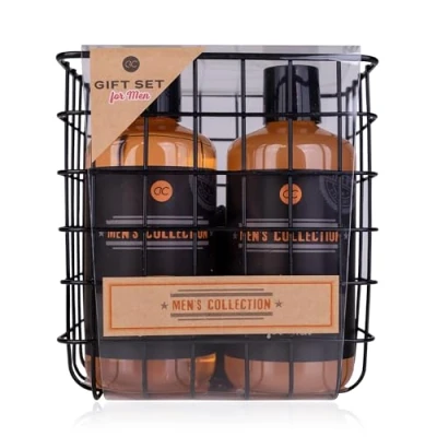 Afbeelding van Accentra Cadeauset MEN&#039;S COLLECTION in draadmand, incl. 300ml Body Wash, shampoo, 15g netspons, nagelborstel, geur: berk &amp; ceder bruin