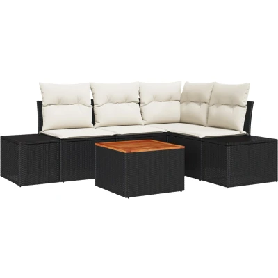 Afbeelding van vidaXL 5 delige Tuinstoelset met kussens Zwart Poly Rattan Acacia