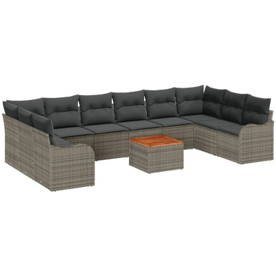 Afbeelding van vidaXL 11 delige Tuin Sofa Set met Kussens Grijs Poly Rattan Acacia