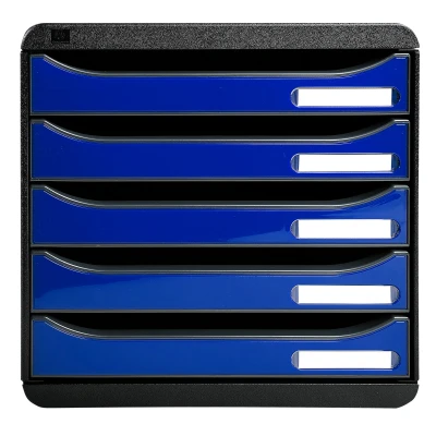 Afbeelding van Exacompta ref. 3097203D Ladebox Bureau kantoor BIG BOX PLUS met 5 laden voor A4+ documenten Afmetingen: Diepte 34,7 x Breedte 27,8 Hoogte 27,1cm Zwart/Royaalblauw glanzend
