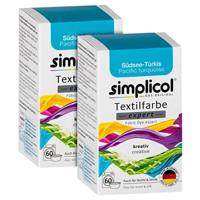 Afbeelding van simplicol textielverf expert turquoise: creatief textiel, wol en zijde turkoois verven, wasmachine handwas, 2x150g