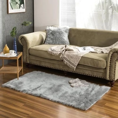 Afbeelding van Teppich Wölkchen Schapenvacht Tapijt, Imitatiebont Lamsvacht, Schapenvel Imitatievacht Kunstbont Tapijt Slaapkamer Woonkamer Wasbaar Bont Decoratiebont Grijs 80 x 150 cm Rechthoek