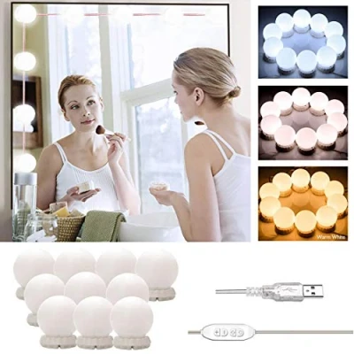 Afbeelding van Led make upspiegelverlichting, Hollywood stijl, upspiegelverlichting met klem, USB kabel, cosmetische lamp, 3 kleurenstanden en 10 helderheidsniveaus, doe het zelf vullicht voor kaptafel of