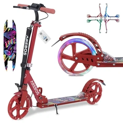 Afbeelding van Arebos Scooter Step Kind met XXL Wielen Volwassenen Opvouwbare Max 100 kg Kinderen Antislip Stavlak Rood