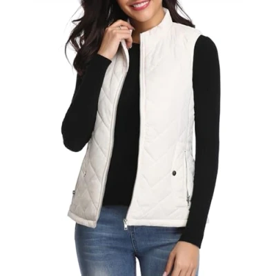 Afbeelding van Fuinloth Vrouwen Gewatteerd Gilet, Staande Kraag Lichtgewicht Vest met Ritssluiting Wit Medium